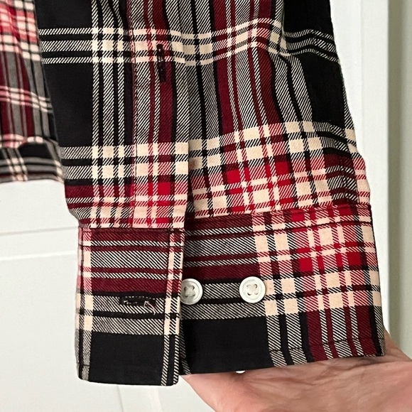 J McLaughlin 100% Cotton Black Red Plaid Long Sleeve Trim Fit Button Up Shirt L - Picture 4 of 12